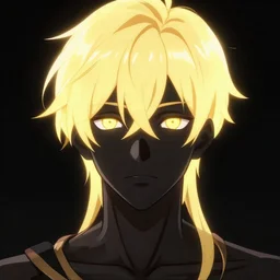 glowing black male anime character, golden hair, yellow eyes, symmetrical, portrait, highly detailed, digital art, sharp focus, trending on art station, samurai, electricity superpowers, anime art style