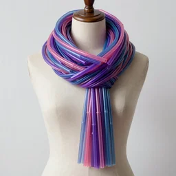 a beautiful scarf made out of plastic straws, on a mannequin. studio lighting, high quality, high resolution