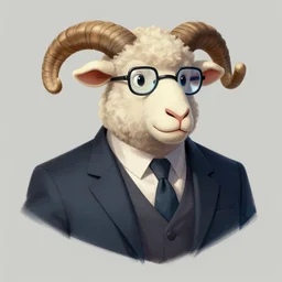 male sheep character design ， a gentleman, wearing a suit, a glasses, by andrews, esao, artstation