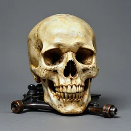 photograph of a basquiat skull machine