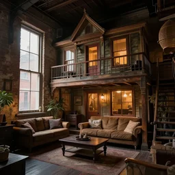 A cozy old victorian loft, cinematic and atmospheric lighting, very coherent, highly detailed, concept art, trending on artstation