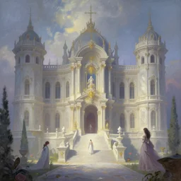 a roman palace but in a fantasy worlf elegant, ethereal horror fantasy art by greg rutkowski and magali villeneuve and claude monet