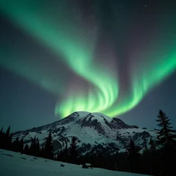brilliant beautiful aurora above mt rainier film long exposure milky way