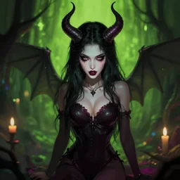 A zingy Portrait of a possession Succubus in a nightmare disquieting environment by Ravi Zupa, trending on Pixiv.:5, 12k resolution, 16k resolution, Chromatic Abberation, Physically based rendering (PBR), FXAA, in the Style of Raster Paintings, Depth of Field:2, Olivine color scheme, blur, bokeh, dof:-1