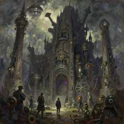 classical oil painting of anime key visual environment concept art of grimdark steampunk fantasy, utopian dystopian facist dictatorship trending on artstation, brush strokes, oil, canvas, style of kawacy makoto shinkai jamie wyeth james gilleard edward hopper greg rutkowski, preserved historical