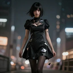 i woke up in a world that had fragments of you. black dress with tights underneath. 8k artgerm bokeh, award winning photography