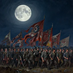 beautiful as the moon, terrible as an army with banners. art by denys tsiperko and bogdan rezunenko, hyperrealism