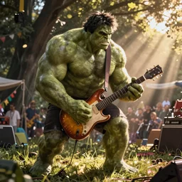 hulk playing electric guitar at woodstock