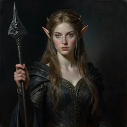 A dark and mysterious painting of an elven queen by Craig Mullins, beautiful, realistic, professional, dramatic lighting, extremely high detail, trending on artstation