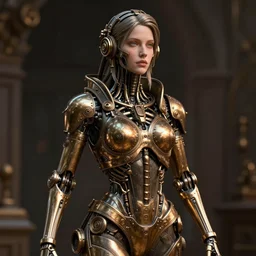 Steampunk cyborg skeleton girl, bronze statue, unreal engine, high detailed