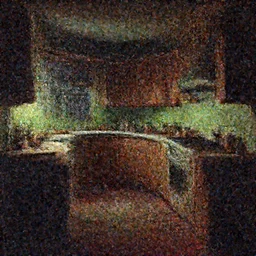 curved perspective digital art of a dim lit kitchen by  charles addams