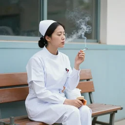 a nurse smoking a cigarette outside a hospital during their break