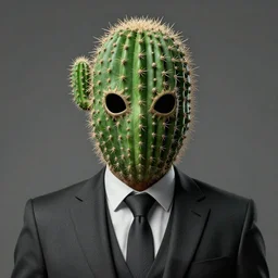 render of a man wearing a cactus mask and formal suit, digital illustration, matte painting, hyperrealistic, photoreal, symmetry, highly detailed, sharp focus, 8 k, hd, intricate, cinema 4 d, fstorm render, studio lighting, by beksinski, rutkowski, stalenhag