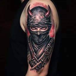 demonic ninja, tattoo of tokyo ghoul, detailed tattoo design, design by francesco ferrara, dr. lakra, instagram