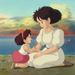 a wholesome animation key shot of a mother playing with her daughter at the seaside studio ghibli, pixar and disney animation, sharp, disney concept art watercolor illustration by mandy jurgens and alphonse mucha and alena aenami, pastel color palette, dramatic lighting