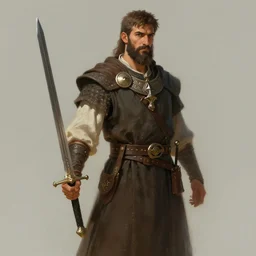 a man dressed in medieval clothing holding a sword, concept art by abdullah gerguri, trending on artstation, antipodeans, concept art, artstation hd, official art