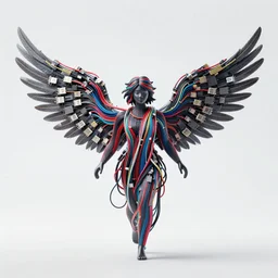 angel with wings made of computer cables, 4K digital art