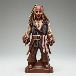 chocolate! sculpture of johnny depp as captain jack sparrow, chocolate art, fully chocolate, studio lighting