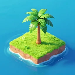 close up view of isometric island in the ocean with one palm tree