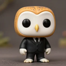 cute barn owl funko pop in a black suit, emidio tucci, 8 k, hd, dof, kodak film, volumetric lighting, subsurface scattering, photorealistic, octane render, details