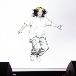 billie eilish jumping on stage, line drawing