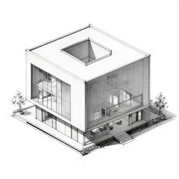 architectural concept drawing of a house shaped like a cube by bugs zhou