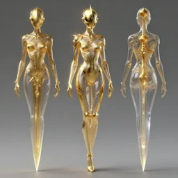 a full body character design by artgerm, greg rutkowski and alphonse mucha. sci - fi dagger. golden and translucent plastic tape project show attctive showgirl!! sci - fi helmet!! sharp edges. contour light effect!!. ultra detailed, elegant, intricate, octane render.