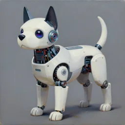 a beautiful painting cyberpunk robot dog, by hiroshi yoshida realistic oil painting