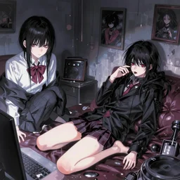 digital art pastel goth aesthetic, smooth, messy room, high contrast, vaporwave, highly detailed, by asano, hirohiko araki, artstation