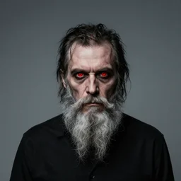 portrait of alexander abdulov, with a red eyes, satanic body, head of old man