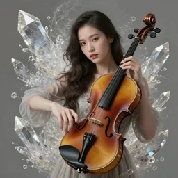 opulent fantasy violin, fractal crystal, (((beauty portrait))) by WLOP, James Jean, Victo ngai, unreal engine, beautifully lit, elegant, muted colors, highly detailed, fantasy art by Craig Mullins, Thomas Kinkade