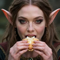 closeup portrait of a female medieval goblin eating cakes, depth of field, zeiss lens, detailed, symmetrical, centered, fashion photoshoot, by Annie Leibovitz and Steve McCurry, David Lazar, Jimmy Nelsson, Breathtaking, 8k resolution, extremely detailed, beautiful, establishing shot, artistic, hyperrealistic, beautiful face, octane render