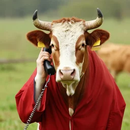 a holy cow talking on the phone, photorealism