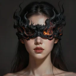 portrait of a beautiful woman with black flames as a blindfold, concept art, digital painting, trending on artstation, deviantart, epic composition, extremely detailed, ambient lighting, masterpiece, sharp focus, octane render