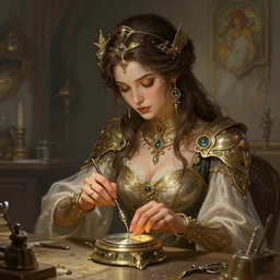 A full portrait of a beautiful post apocalyptic offworld watchmaker, intricate, elegant, highly detailed, digital painting, artstation, concept art, smooth, sharp focus, illustration, art by Krenz Cushart and Artem Demura and alphonse mucha
