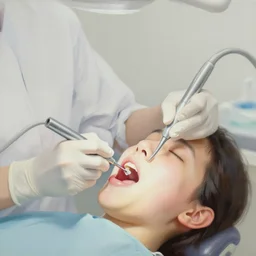 a chiaroscuro style painting of an open mouth being operated on by a dentist
