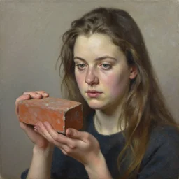 lauren getting a brick, oil on canvas, intricate, portrait, 8 k highly professionally detailed, hdr, cgsociety