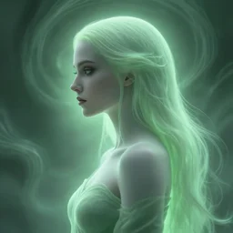 side portrait, imogen poots, deathknight, soft, smooth, luminescent, haunting, pale green backlit glow, evil inky swirly ripples, sickly colors, anime, realistic shaded lighting poster by greg rutkowski, magali villeneuve, artgerm, jeremy lipkin, michael garmash and, rey