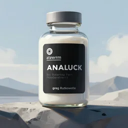concept art of luxury very modern dietary supplement with white liquid in a round transparent bottle with big black sticker on it, by aenaluck, artgerm and roberto ferri and greg rutkowski, light blue and white tones, digital painting, artstation, concept art, smooth, sharp foccus ilustration hq