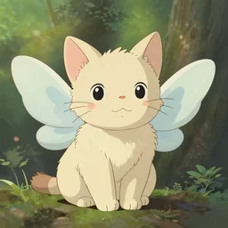 a cute kitten with fairy wings, in the style of studio ghibli