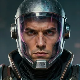 the doomslayer as a realistic scifi cyberpunk knight, closeup portrait art by donato giancola and greg rutkowski, vintage retro scifi, realistic face, digital art, trending on artstation, color shifting face shield! symmetry!!!