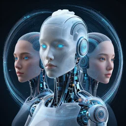 three dimensional portrait of a robot inspired by data - driven art, generative, coding, particle waves, spirals