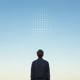 man looking at the pattern with dots in the sky