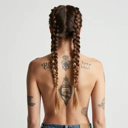 woman with plaits, back view, tattoos, by alyssa monks, joseph todorovitch, serge marshennikov