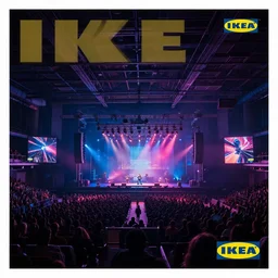 IKEA catalogue photo of a cyberpunk concert hall, by Paul Lehr