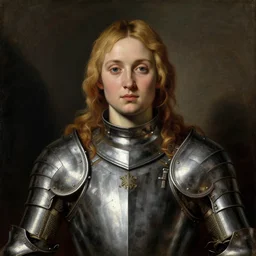 saoirse ronan, with shinny blonde hair, wearing maximilian armour, oil painting by titian, hard focus