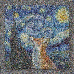 a centred painting of a fox looking up at the colourful galaxy in the style of Starry Night, highly detailed, trending on artstation