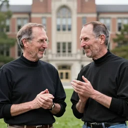 photograph steve jobs discussing happier times with douglas adams on campus 1 9 8 8, healthy, in thomas ruff style, 3 5 mm ektachrome