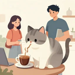 a cat drinking coffee, clean cel shaded vector art. shutterstock. behance hd by lois van baarle, artgerm, helen huang, by makoto shinkai and ilya kuvshinov, rossdraws, illustration