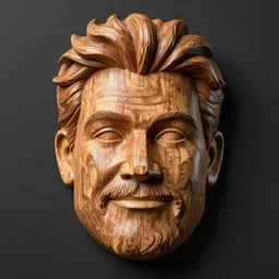 A wooden mask of Gordon Ramsay\'s face, 3D render, studio lighting